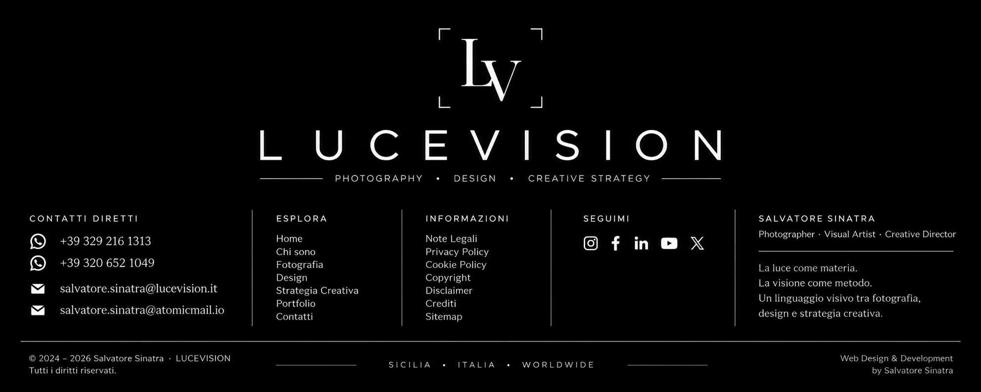Identità LUCEVISION e schema visivo del footer